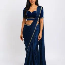 nancy designer Women Pre-stitched Saree with Contrast Lace Border image 1