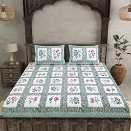 jaipur fabric Floral Print Double Bedsheet With 2 Pillow Covers-picture-22