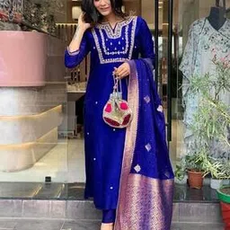 Women Embroidered Straight Kurta Suit Set-image-83