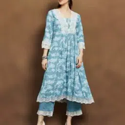 melange by lifestyle Women Floral Print A-Line Kurta Set-picture-15