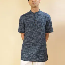 fabindia Men Printed Relaxed Fit Short Kurta with Mandarin Collar image 1
