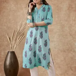 Women Floral Print Straight Kurti-image-9