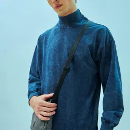 bewakoof Men Washed Oversized Fit Turtle-Neck Sweatshirt image 1