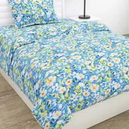 haus & kinder 210 TC Floral Print Bedsheet with Pillow Cover image 1