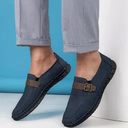 Men Slip-On Loafers with Buckle Accent-image-0