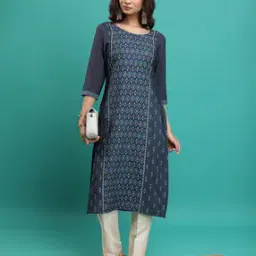 vishudh Women Printed Round-Neck Straight Kurta      -picture-34