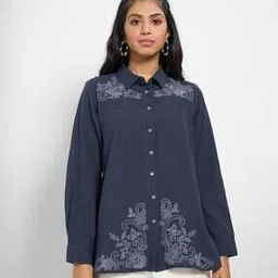 akkriti by pantaloons Women Embroidered Shirt with Spread Collar-picture-13