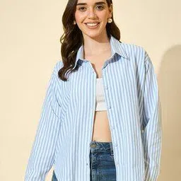 qioa Women Striped Oversized Fit Cotton Shirt-picture-10