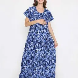 nightspree Women Printed Nightie with Short Sleeves-picture-28