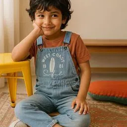 tales & stories Boys Typographic Print Dungaree with Insert-Pockets-picture-13