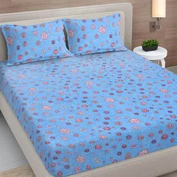 fabinaliv 300 TC Floral Print King-Size Fitted Bedsheet with Pillow Covers image 1