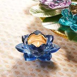 pure home and living Set of 2 Navy Blue Glass Lotus Shaped Tealight Holders-picture-18