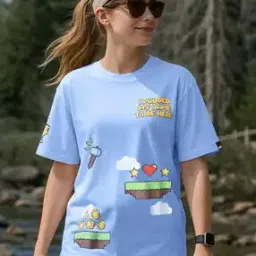 bewakoof Women's Chambray I Paused My Game Graphic Printed Oversized T-shirt-picture-13