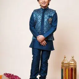 pixie n prince Boys Kurta Pyjamas Set with Embroidered Jacket-picture-15