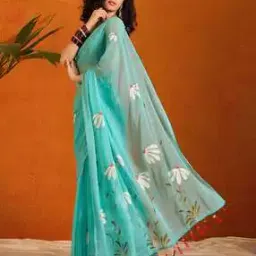 indie picks Floral Print Linen Cotton Saree -picture-45