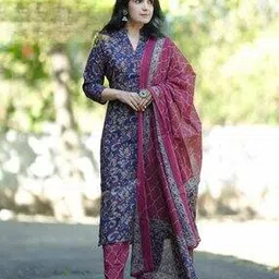 piludi Women Floral Print Straight Kurta with Pants & Dupatta Set-picture-45
