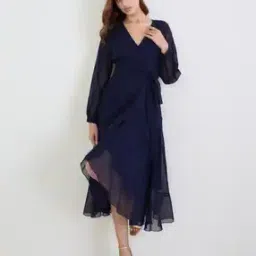 styli Women V-Neck Regular Sleeves Wrap Midi Dress-picture-32