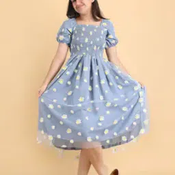 xqsee Girls Floral Print Square-Neck Fit & Flare Dress-picture-10