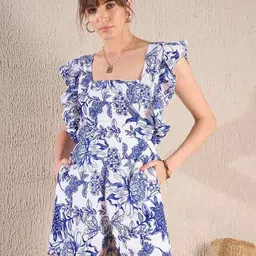 sassafras Women Floral Print Square-Neck Playsuit image 1