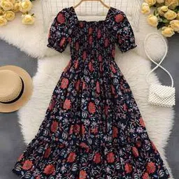ptvize Girls Floral Fit & Flare Square-Neck Dress-picture-34