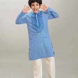 bittu by bhama Boys Stripes Kurta Pyjama Set-picture-18
