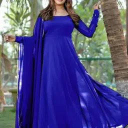 svaraa Women Round-Neck Gown Dress with Dupatta image 1
