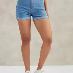 dolce crudo Women Mid-Rise Denim Shorts with Folded Hem-picture-10