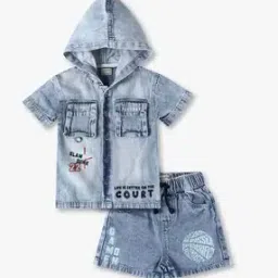 playday Boys Heavily Washed Denim Hoodie & Shorts Set-picture-14