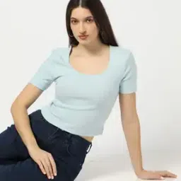 yousta Women Ribbed Slim Fit Round-Neck T-Shirt-picture-33