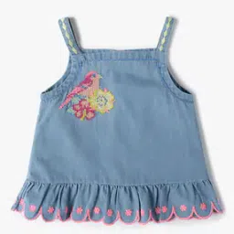 Girls Embroidered Square-Neck Denim Top-image-10