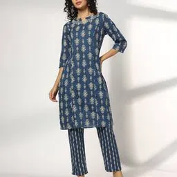 avaasa mix n' match Floral Print Straight Kurta with Pants-picture-12