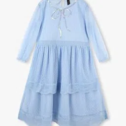 Girls Swiss-Dot Round-Neck Tiered Dress-image-8
