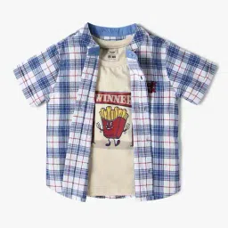 inf frendz Boys Checked Regular Fit Twofer Shirt image 1