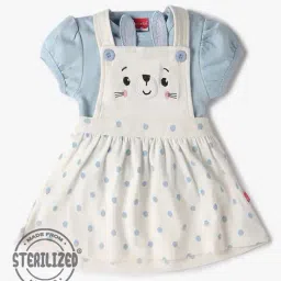 mom's love Puff Sleeve Top & Polka-Dot Dungaree Dress Set image 1