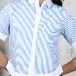 Shein Spread Collar Contrast Trim Stripes Shirt image 1