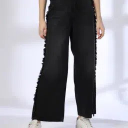 dnmx Women High-Rise Wide-Leg Jeans with Frayed Side Seam image 1