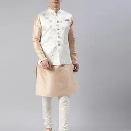 theethnic.co Men Floral Woven Nehru Jacket with Mandarin Collar-picture-21