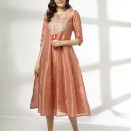 Women Shimmer Chanderi A-Line Dress-image-11