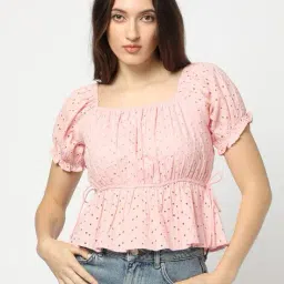 yousta Women Schiffili Embroidered Relaxed Fit Peplum Top image 1