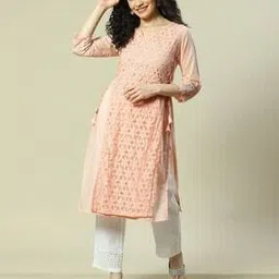 rangriti Women Floral Lace Straight Kurta with Pants-picture-18