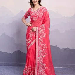 svaraa Women Embroidered Saree with Contrast Border image 1