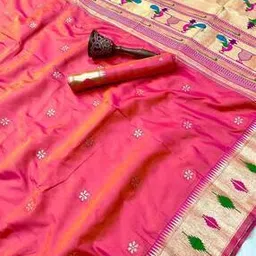 svaraa Women Zari Woven Paithani Saree with Blouse Piece-picture-53