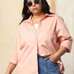 high star Women Oversized Fit Shirt with Spread Collar & Patch Pocket image 1