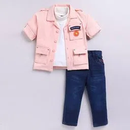 little collars Boys Casual and Stylish Full Sleeves Jacket with Denim Pants and Sleeveless Tshirt-picture-31