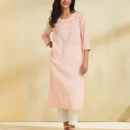 fabindia Women Embroidery Straight Kurta image 1