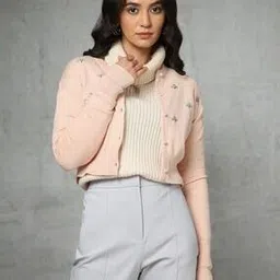 Women Embroidered Slim Fit Crop Cardigan-image-35
