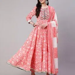 mizaz Floral Print Flared Kurta Set with Dupatta-picture-11