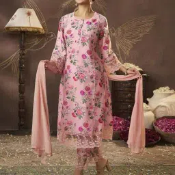 bhama couture Women Floral Print Flared Kurta Set with Dupatta image 1