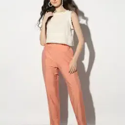 Mid-Rise Tapered Fit Pants with Semi-Elasticated Waist-image-63