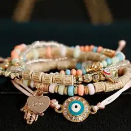 shining diva Women Set of 6 Beaded Slip-On Link Bracelet-picture-39